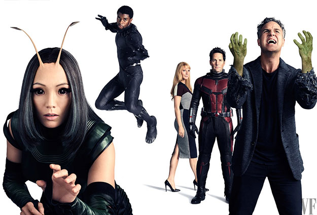 Pom Klementieff como Mantis, Chadwick Boseman como Black Panther, Gwyneth Paltrow como Pepper Potts, Paul Rudd como Ant-Man, y Mark Ruffalo como Bruce Banner y un poquito Hulk