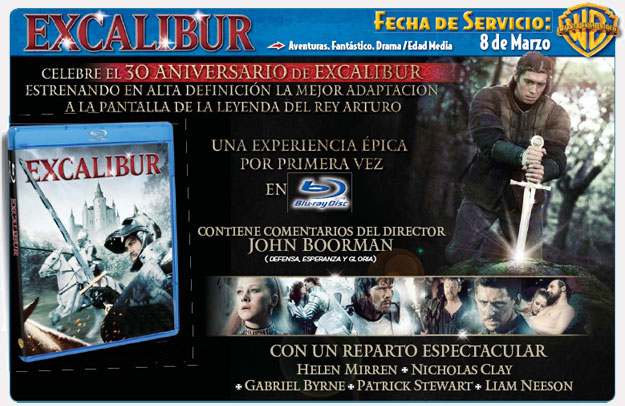 Anuncio del lanzamiento de Excalibur en Blu-Ray