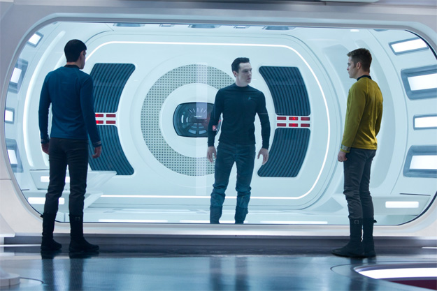 (Left to right) Zachary Quinto is Spock, Benedict Cumberbatch is John Harrison and Chris Pine is Kirk in STAR TREK INTO DARKNESS from Paramount Pictures and Skydance Productions