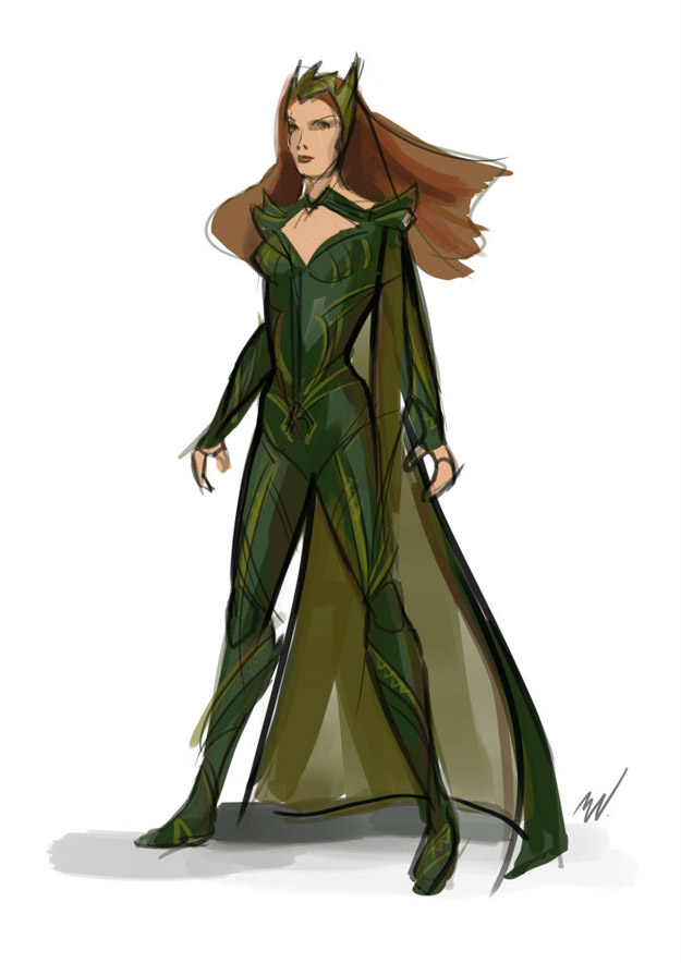 Diseño preliminar del traje de Mera para Justice League