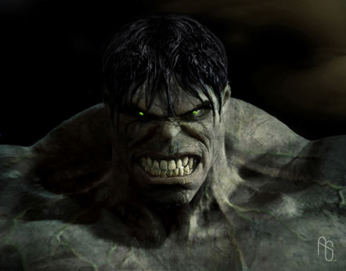 Primer plano de un Hulk mucho más agresivo que fue desechado