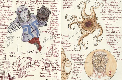 Dos de las páginas del diario de Guillermo del Toro para Hellboy II: El Ejército Dorado