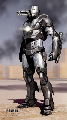Arte conceptual de War Machine para Iron Man. Obra de Phil Saunders